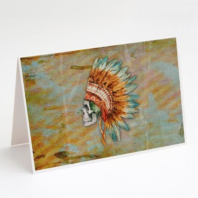 Caroline's Treasures Day of the Dead Indian Skull  Greeting Cards and Envelopes Pack of 8, 7 x 5, Seasonal Image 1