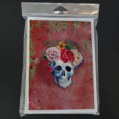Caroline's Treasures Day of the Dead Red Flowers Skull  Greeting Cards and Envelopes Pack of 8, 7 x 5, Flowers Image 2
