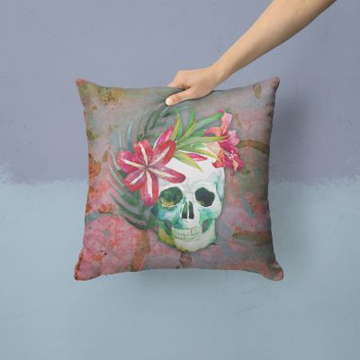 Caroline's Treasures Day of the Dead Skull Flowers Fabric Decorative Pillow, 14 x 14, Flowers Image 1