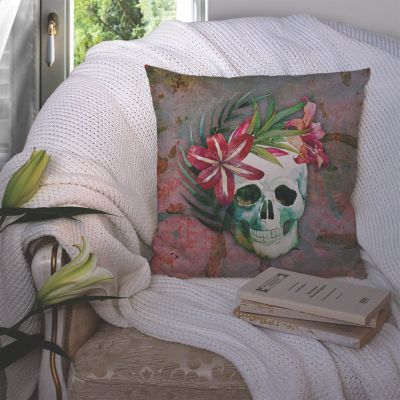 Caroline's Treasures Day of the Dead Skull Flowers Fabric Decorative Pillow, 14 x 14, Flowers Image 2