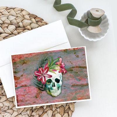 Caroline's Treasures Day of the Dead Skull Flowers Greeting Cards and Envelopes Pack of 8, 7 x 5, Flowers Image 1