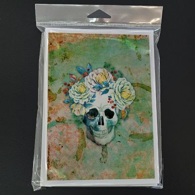 Caroline's Treasures Day of the Dead Skull with Flowers Greeting Cards and Envelopes Pack of 8, 7 x 5, Flowers Image 2