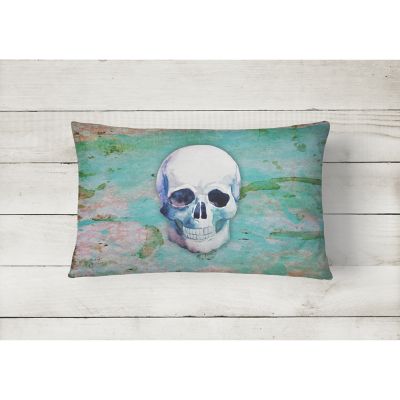 Caroline's Treasures Day of the Dead Teal Skull Canvas Fabric Decorative Pillow, 12 x 16, Seasonal Image 1