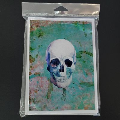 Caroline's Treasures Day of the Dead Teal Skull Greeting Cards and Envelopes Pack of 8, 7 x 5, Seasonal Image 2