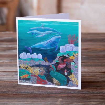 Caroline's Treasures Dolphin Familty Swimming Greeting Cards and Envelopes Pack of 8, 7 x 5, Nautical Image 1