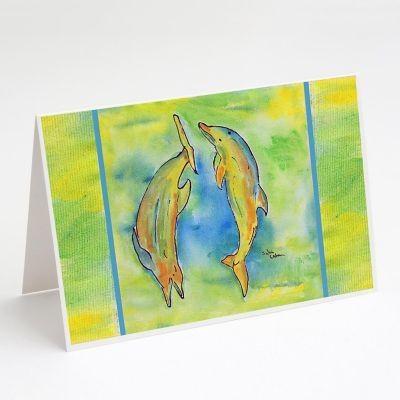 Caroline's Treasures Dolphin on Grfeen Greeting Cards and Envelopes Pack of 8, 7 x 5, Nautical Image 1