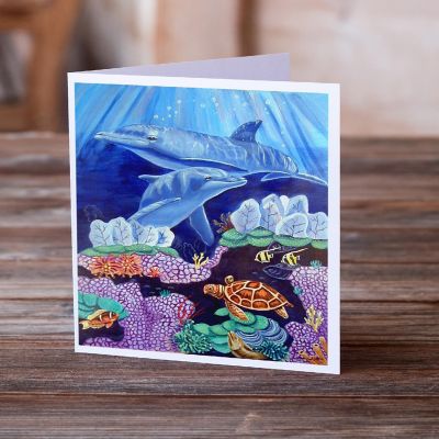 Caroline's Treasures Dolphin under the sea Greeting Cards and Envelopes Pack of 8, 7 x 5, Nautical Image 1