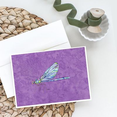 Caroline's Treasures Dragonfly on Purple Greeting Cards and Envelopes Pack of 8, 7 x 5, Insects Image 1