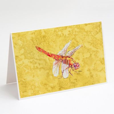 Caroline's Treasures Dragonfly on Yellow Greeting Cards and Envelopes Pack of 8, 7 x 5, Insects Image 1