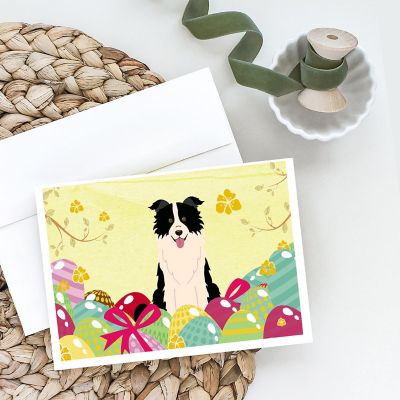Caroline's Treasures Easter, Easter Eggs Border Collie Black White Greeting Cards and Envelopes Pack of 8, 7 x 5, Dogs Image 1