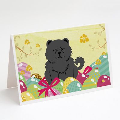 Caroline's Treasures Easter, Easter Eggs Chow Chow Black Greeting Cards and Envelopes Pack of 8, 7 x 5, Dogs Image 1