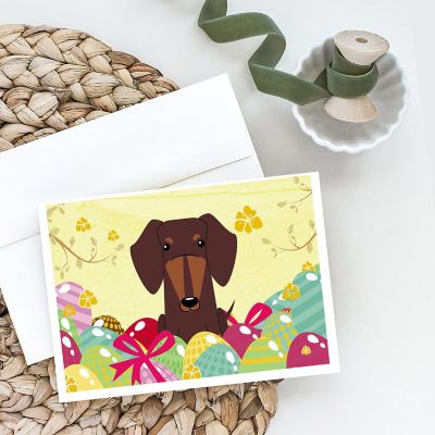 Caroline's Treasures Easter, Easter Eggs Dachshund Chocolate Greeting Cards and Envelopes Pack of 8, 7 x 5, Dogs Image 1