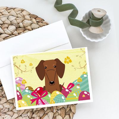 Caroline's Treasures Easter, Easter Eggs Dachshund Red Brown Greeting Cards and Envelopes Pack of 8, 7 x 5, Dogs Image 1