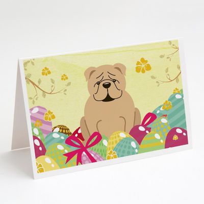 Caroline's Treasures Easter, Easter Eggs English Bulldog Fawn Greeting Cards and Envelopes Pack of 8, 7 x 5, Dogs Image 1