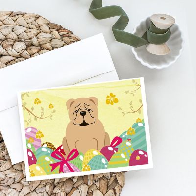 Caroline's Treasures Easter, Easter Eggs English Bulldog Fawn Greeting Cards and Envelopes Pack of 8, 7 x 5, Dogs Image 1
