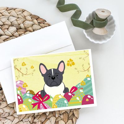 Caroline's Treasures Easter, Easter Eggs French Bulldog Black White Greeting Cards and Envelopes Pack of 8, 7 x 5, Dogs Image 1