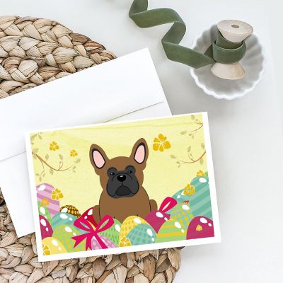 Caroline's Treasures Easter, Easter Eggs French Bulldog Brown Greeting Cards and Envelopes Pack of 8, 7 x 5, Dogs Image 1