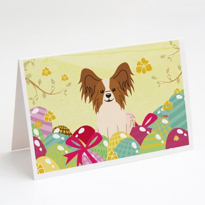 Caroline's Treasures Easter, Easter Eggs Papillon Red White Greeting Cards and Envelopes Pack of 8, 7 x 5, Dogs Image 1