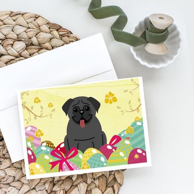 Caroline's Treasures Easter, Easter Eggs Pug Black Greeting Cards and Envelopes Pack of 8, 7 x 5, Dogs Image 1