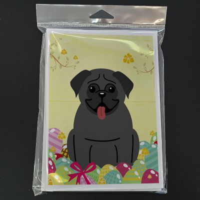 Caroline's Treasures Easter, Easter Eggs Pug Black Greeting Cards and Envelopes Pack of 8, 7 x 5, Dogs Image 2