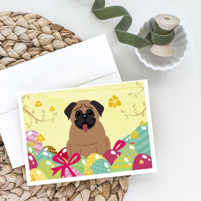 Caroline's Treasures Easter, Easter Eggs Pug Brown Greeting Cards and Envelopes Pack of 8, 7 x 5, Dogs Image 1