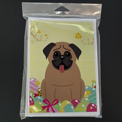 Caroline's Treasures Easter, Easter Eggs Pug Brown Greeting Cards and Envelopes Pack of 8, 7 x 5, Dogs Image 2
