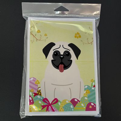 Caroline's Treasures Easter, Easter Eggs Pug Cream Greeting Cards and Envelopes Pack of 8, 7 x 5, Dogs Image 2