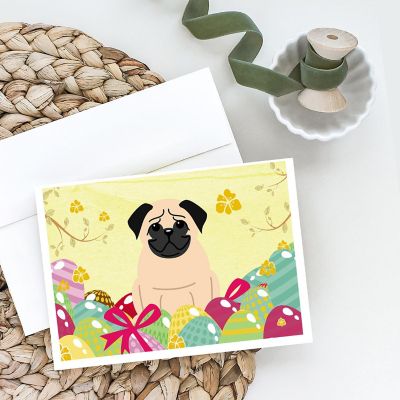 Caroline's Treasures Easter, Easter Eggs Pug Fawn Greeting Cards and Envelopes Pack of 8, 7 x 5, Dogs Image 1