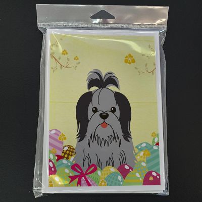 Caroline's Treasures Easter, Easter Eggs Shih Tzu Black Silver Greeting Cards and Envelopes Pack of 8, 7 x 5, Dogs Image 2