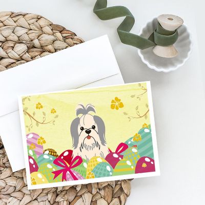 Caroline's Treasures Easter, Easter Eggs Shih Tzu Silver White Greeting Cards and Envelopes Pack of 8, 7 x 5, Dogs Image 1