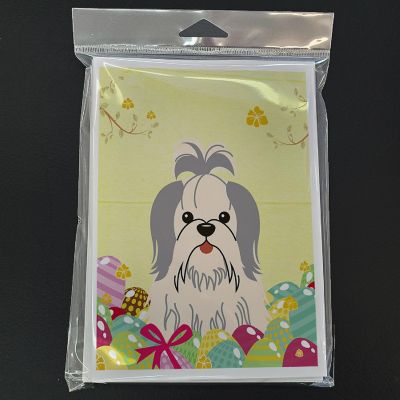 Caroline's Treasures Easter, Easter Eggs Shih Tzu Silver White Greeting Cards and Envelopes Pack of 8, 7 x 5, Dogs Image 2