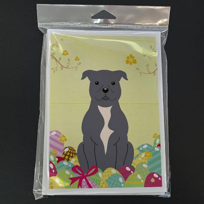 Caroline's Treasures Easter, Easter Eggs Staffordshire Bull Terrier Blue Greeting Cards and Envelopes Pack of 8, 7 x 5, Dogs Image 2