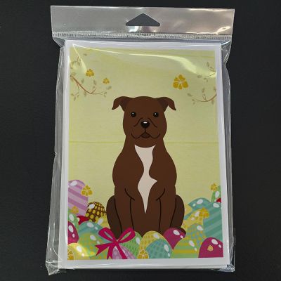 Caroline's Treasures Easter, Easter Eggs Staffordshire Bull Terrier Chocolate Greeting Cards and Envelopes Pack of 8, 7 x 5, Dogs Image 2