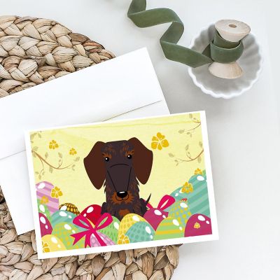 Caroline's Treasures Easter, Easter Eggs Wire Haired Dachshund Chocolate Greeting Cards and Envelopes Pack of 8, 7 x 5, Dogs Image 1