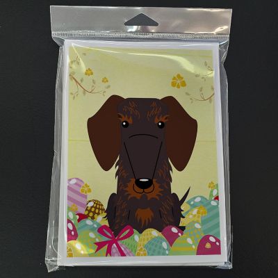 Caroline's Treasures Easter, Easter Eggs Wire Haired Dachshund Chocolate Greeting Cards and Envelopes Pack of 8, 7 x 5, Dogs Image 2