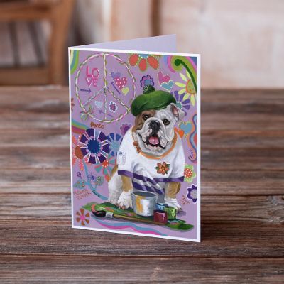 Caroline's Treasures English Bulldog Flower Power Greeting Cards and Envelopes Pack of 8, 7 x 5, Dogs Image 1