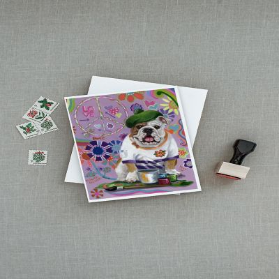 Caroline's Treasures English Bulldog Flower Power Greeting Cards and Envelopes Pack of 8, 7 x 5, Dogs Image 2