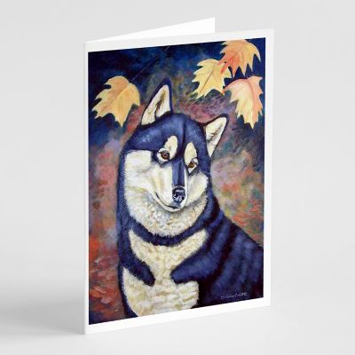 Caroline's Treasures Fall Leaves Siberian Husky  Greeting Cards and Envelopes Pack of 8, 7 x 5, Dogs Image 1