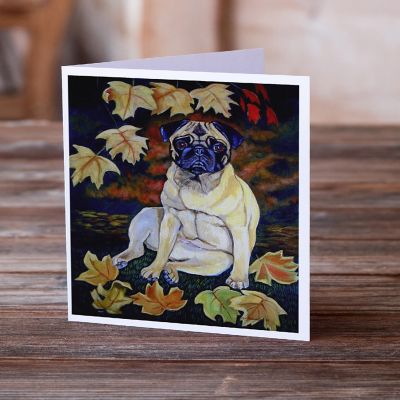 Caroline's Treasures Fawn Pug in Fall Leaves  Greeting Cards and Envelopes Pack of 8, 7 x 5, Dogs Image 1