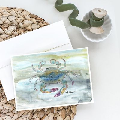 Caroline's Treasures Female Blue Crab Watercolor Greeting Cards and Envelopes Pack of 8, 7 x 5, Seafood Image 1