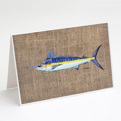 Caroline's Treasures Fish - Marlin Faux Burlap Greeting Cards and Envelopes Pack of 8, 7 x 5, Fish Image 1