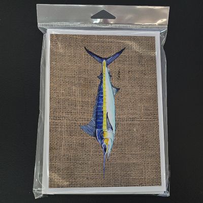 Caroline's Treasures Fish - Marlin Faux Burlap Greeting Cards and Envelopes Pack of 8, 7 x 5, Fish Image 2