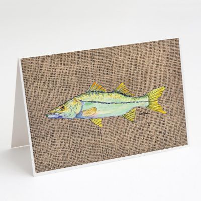 Caroline's Treasures Fish - Snook Faux Burlap Greeting Cards and Envelopes Pack of 8, 7 x 5, Fish Image 1
