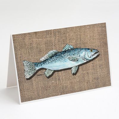 Caroline's Treasures Fish Speckled Trout  on Faux Burlap Greeting Cards and Envelopes Pack of 8, 7 x 5, Fish Image 1