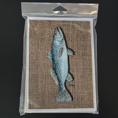 Caroline's Treasures Fish Speckled Trout  on Faux Burlap Greeting Cards and Envelopes Pack of 8, 7 x 5, Fish Image 2