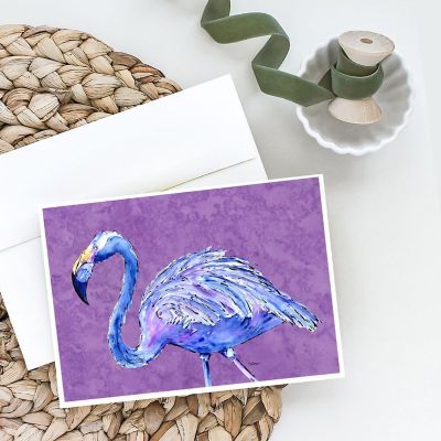 Caroline's Treasures Flamingo on Purple Greeting Cards and Envelopes Pack of 8, 7 x 5, Birds Image 1