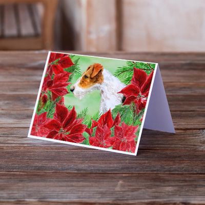 Caroline's Treasures Fox Terrier Poinsettas Greeting Cards and Envelopes Pack of 8, 7 x 5, Dogs Image 1