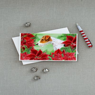 Caroline's Treasures Fox Terrier Poinsettas Greeting Cards and Envelopes Pack of 8, 7 x 5, Dogs Image 2