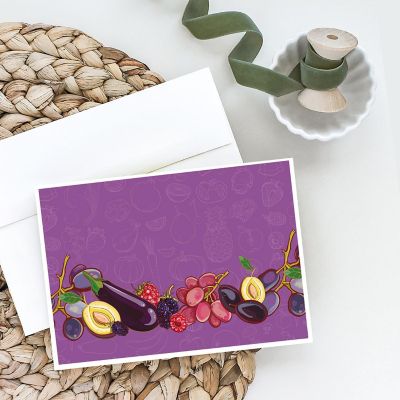 Caroline's Treasures Fruits and Vegetables in Purple Greeting Cards and Envelopes Pack of 8, 7 x 5, Food Image 1