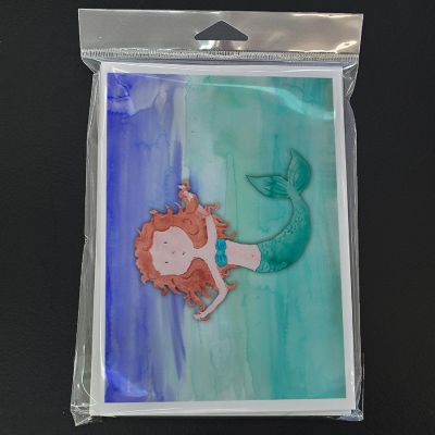 Caroline's Treasures Ginger Mermaid Watercolor Greeting Cards and Envelopes Pack of 8, 7 x 5, Fantasy Image 2